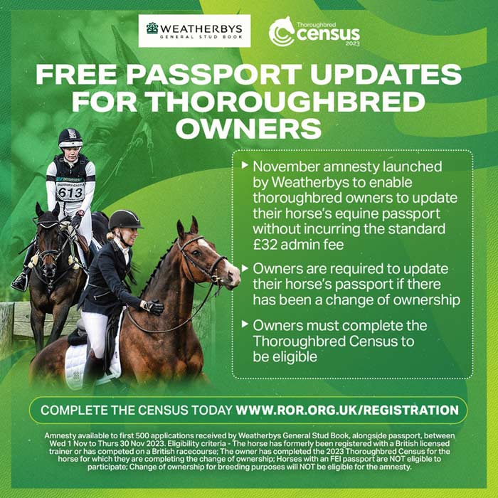 Free passport updates for Thoroughbred Owners